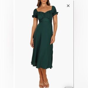 Petal & Pup Mickenna Sweetheart Frill Midi Dress, Emerald, M